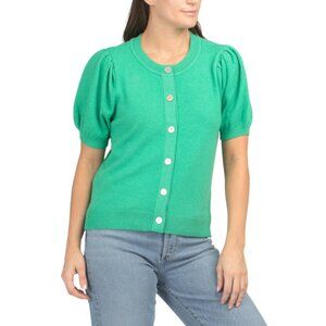 MARLED Mint Puff Sleeve Button Front Cardigan